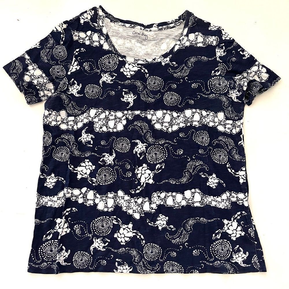 Coral Bay Women Tee Sea Turtles Print Size L cotton